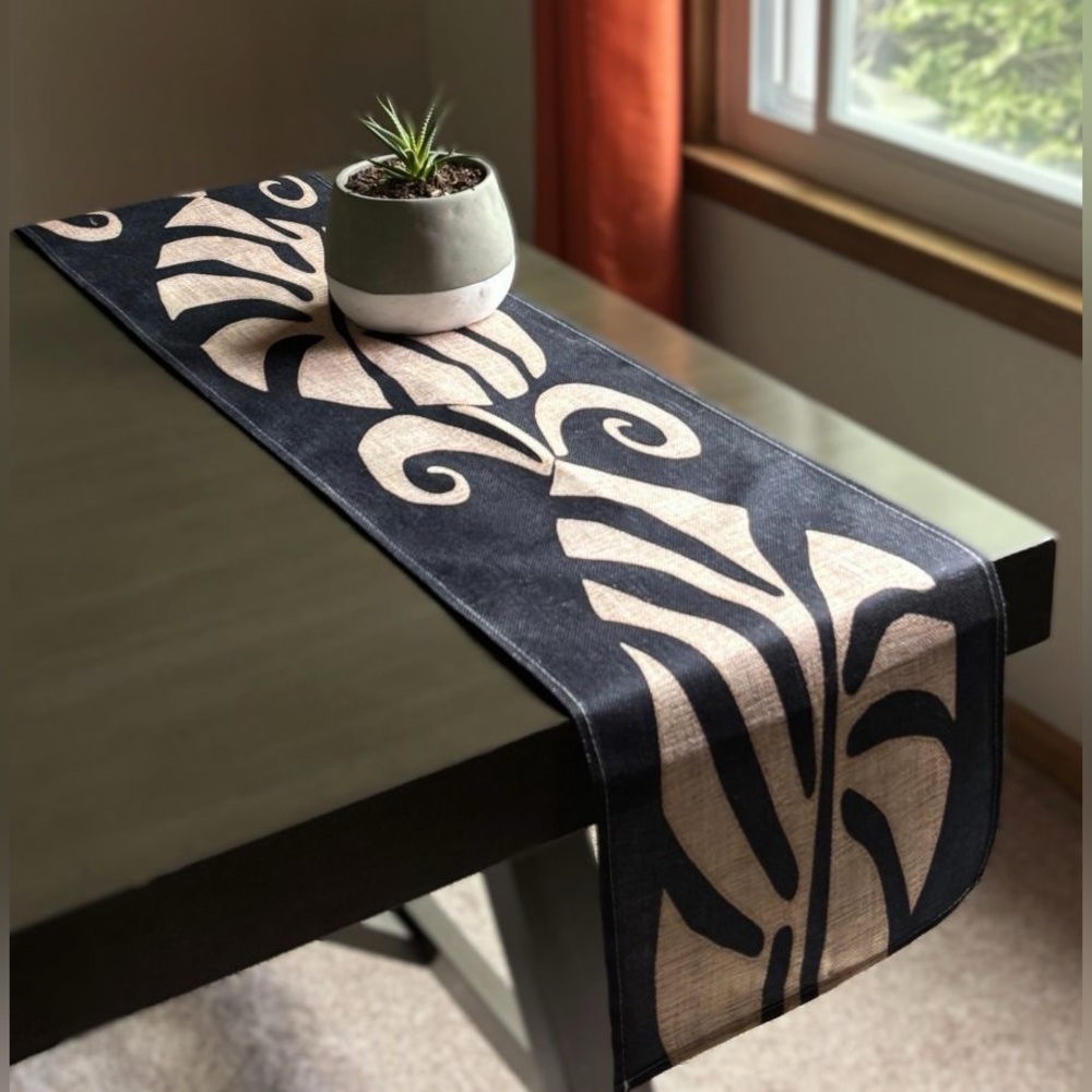 72" Modern Artistic Tropical Natural Black Beige Monstera Table Runner Decor New